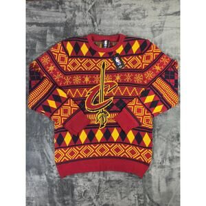 NBA Cleveland Cavaliers 2XL Christmas Ugly Sweater‎ Red Yellow Geometric Knit